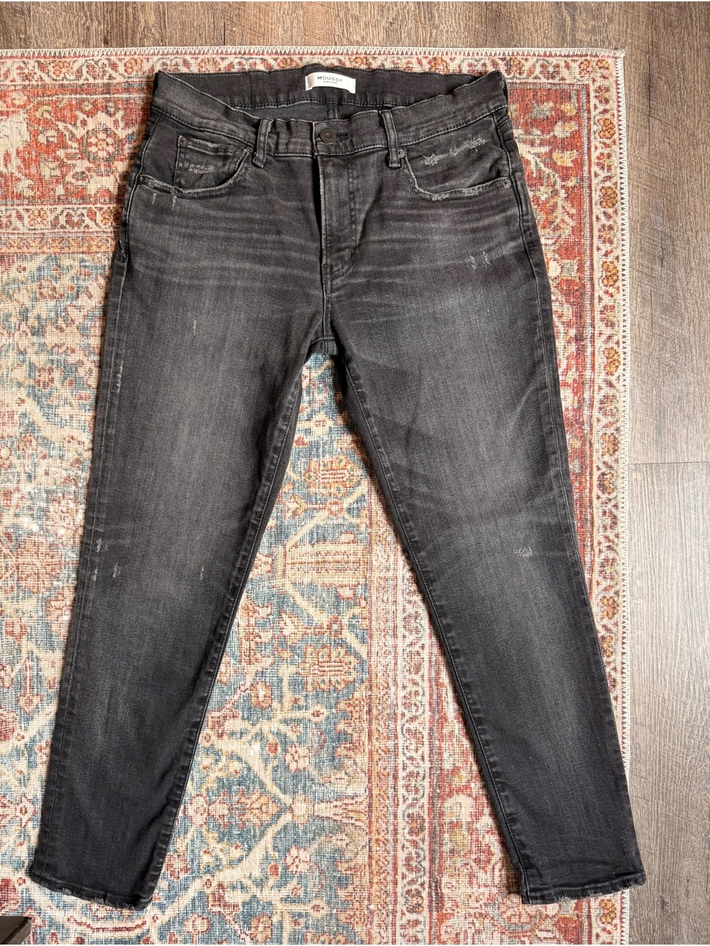 MOUSSY Vintage Belver Black Distressed Skinny Jeans 28 Ankle Made in Japan
